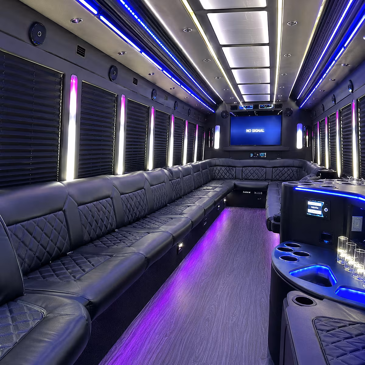 lake forest 30 passenger party bus inside